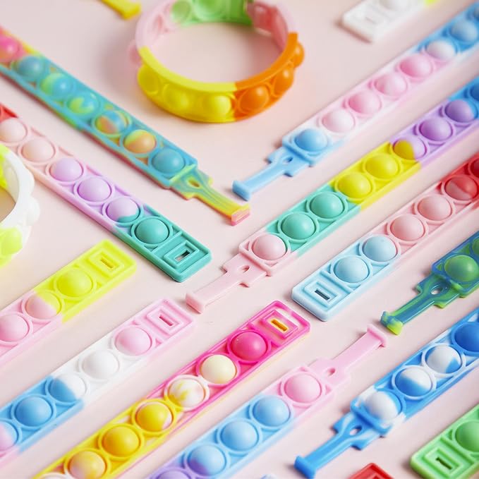 JOYIN 36 Packs Valentines Day Pop Fidget Bracelet, Multicolor Stress Relief Finger Press Bracelets Wristband Fidget Toys for Kids Valentine's Classroom Exchange, Valentine's Party Favors