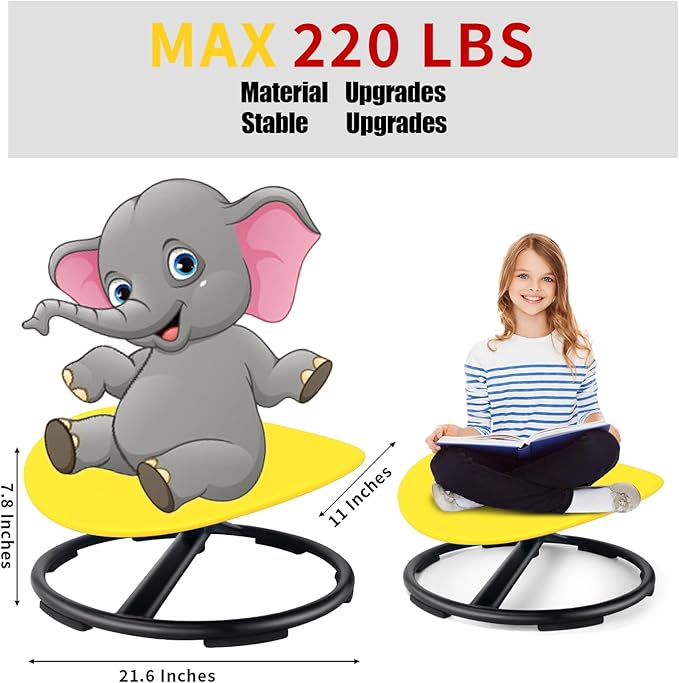 Kids Sensory Swivel Chair, Autism Sensory Chair, Spinning Chair for Autistic Kids, Small Space, Spin Seat, Metal Base, Non-Slip Design, Yellow