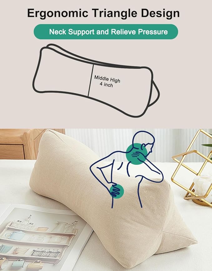 Buckwheat Pillows for Sleeping, Adjustable Buckwheat Hulls Neck Cervical Roll Pillow with Washable Cover, Home Office Travel Neck Pain Relief Lumbar Support, Tan 15 X 5 Inches