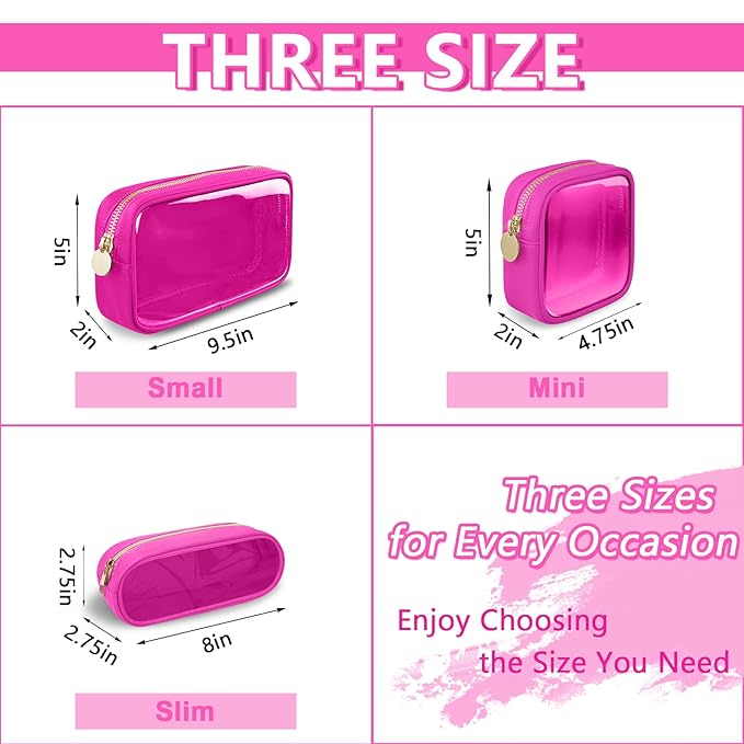 UIXIZQ Clear Small Pencil Pouch Makeup Bag for Purse,Nylon&PVC Pencil Case Waterproof Makeup Brush Holder with Zipper,Preppy Transparent Pen Bag Travel Cosmetic Bag for Women Office(Slim-Hot Pink)