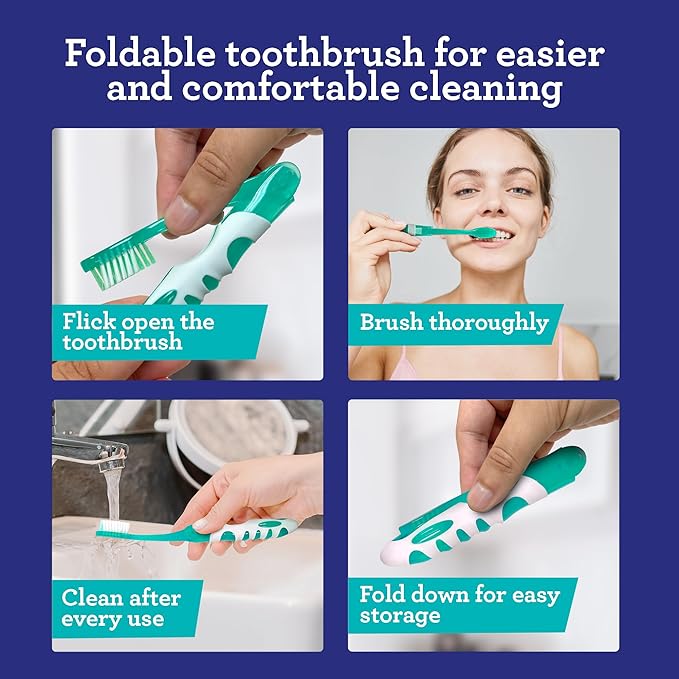 GuruNanda Folding Toothbrush with Built-in Cover, Perfect for Travel, Hiking & Camping, Compact & Portable, On-The-go Toothbrush with Soft Bristles & Ergonomic Handle, for Adults & Kids (1 Count)