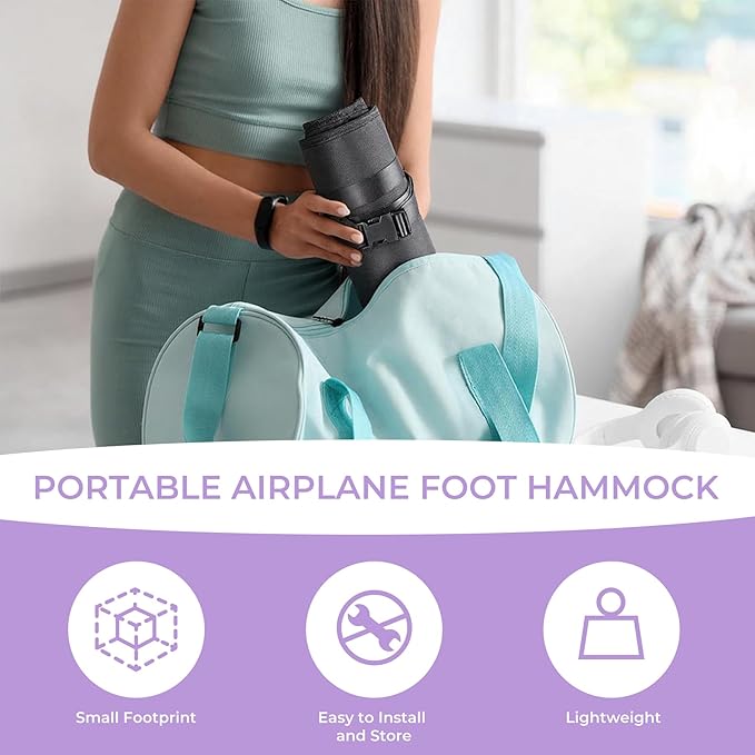 Babenest Airplane Foot Hammock, Foldable Leg Rest Support with Adjustable Strap and Thicken Bottom, Portable Under Desk Flight Footrest Holder for Air Travel, Office & Car