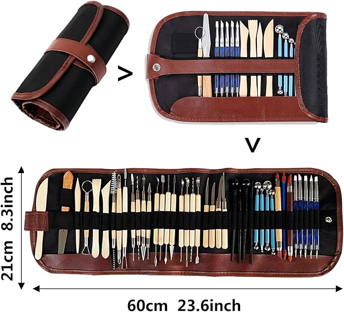 S & E TEACHER'S EDITION 43 Pcs Pottery & Clay Sculpting Tools, Double Sided Ceramic Clay Carving Tool Set with Carrying Case Bag, Pottery Modeling Smoothing