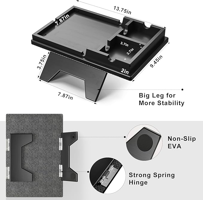 Bamboo Couch Cup Holder Tray - 2 in 1 Couch Armrest Table with Be Slide-Away Detachable Double Holder - Foldable Sofa Armchair Caddy for Drinking Snacks iPad TV Remote (Black)