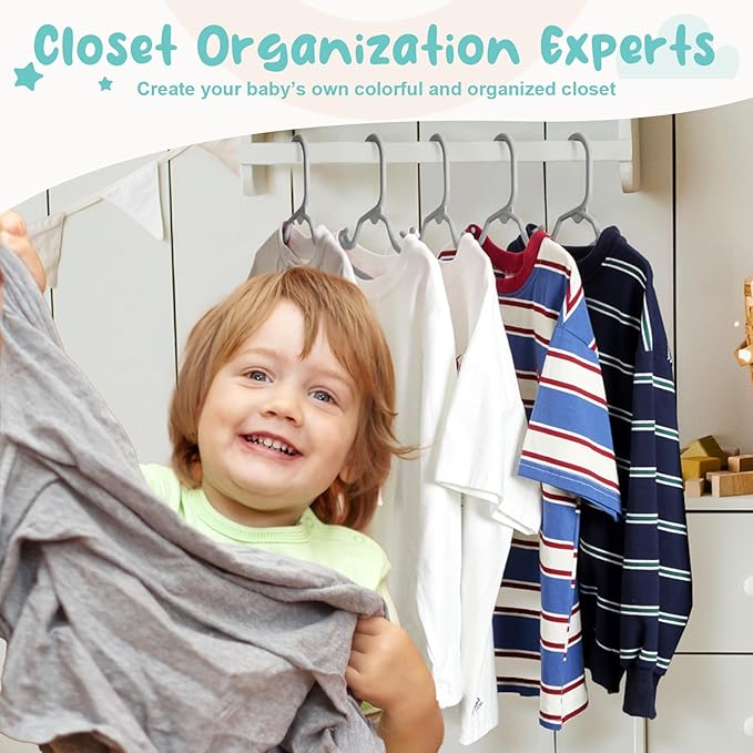 HOUSE DAY Premium Baby Hangers 60 Pack, 11 Inch Kids Plastic Hangers Grey, Slim Childrens Hangers for Infant, Toddler, and Child Clothes, Durable Baby Clothes Hangers for Closet