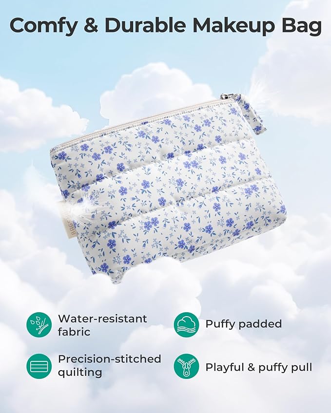 BAGSMART Small Makeup Bag, Puffy Portable Cosmetic Pouch with Charm Zipper, Water-Resistant Travel Organizer for Women (Leopard Print, Small)