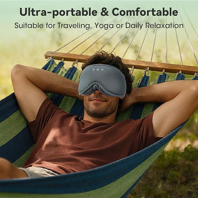 BeMyLady 3D Bamboo Cotton Sleep Mask with Bluetooth 5.4 Headphone, Music Wireless Bluetooth Blackout Eye Mask for Side Sleepers, Earphones HD Speaker Microphone for Travel, Gifts for Women Men, Grey