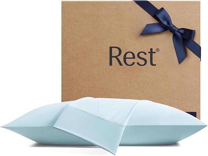 REST® Evercool®+ Cooling Pillowcases Standard - 2 Pillowcases for Sensitive Skin, Silver Infused Fabric for Hygienic Sleep, Silky Smooth for Curly Hair, High Elastic for Snug Fit (19x29 inches)