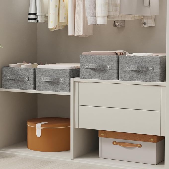 Collapsible Storage Boxes, Fabric Laundry Bins, Cube Baskets for Organizing Home, Office and Closet, Grey, 2 Pack, 16.1x9.8x6.4in