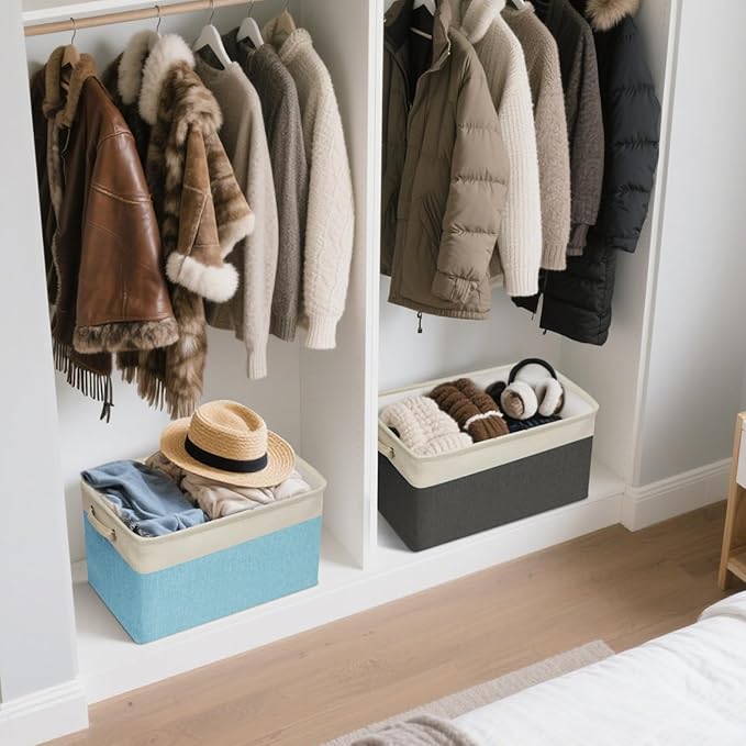 BALEINE 1 Pack Fabric Storage Bins for Shelves, Linen Storage Baskets for Organizing, Decorative Closet Bins for Clothes, Home (Navy Blue, 15''x11''x9.5'')