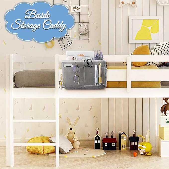 Bedside Caddy Bedside Hanging Storage Basket Bed Caddy for Headboards Bunk Dorm Rooms Crib Beds Rails Organizer (Grey)