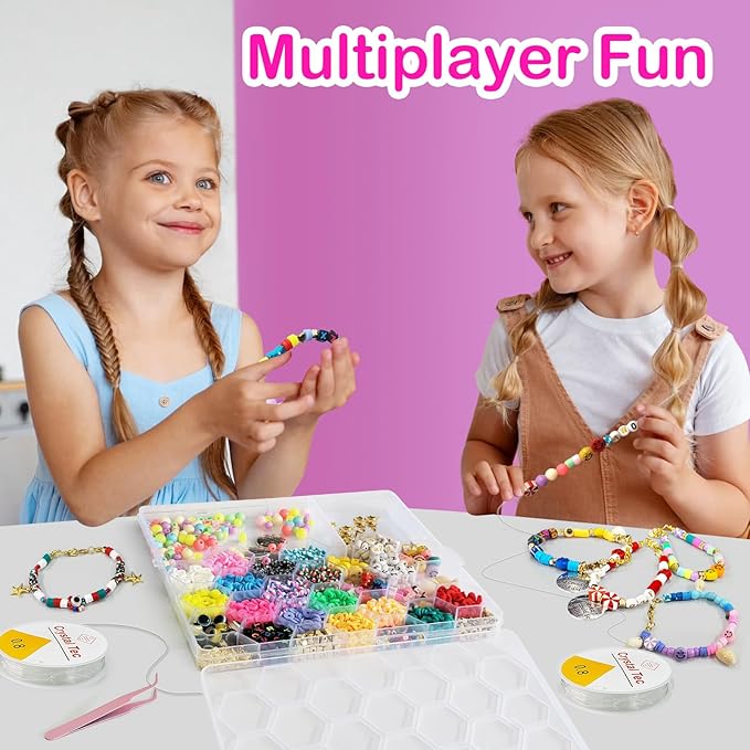 Goody King 3600+pcs Clay Beads Bracelet Making Kit for Beginner Heishi Beads Letter Beads 30 Color+ with Charms Kit for Jewelry Making Clay Beads DIY Arts and Crafts Gifts Toys for Kids Age 6-12