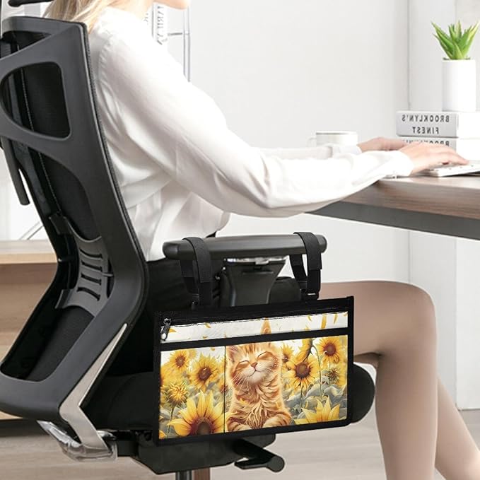 ZOUTAIRONG Sunflower Kitten Wheelchair Bag Side Arm Bag Walker Accessories Armrest Organizer Storage Pouches Walker Bag for Electric Wheel Chair Walkers Adults, Seniors