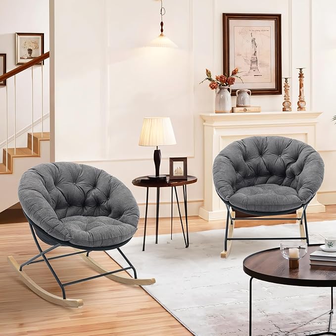 COLAMY Nursery Rocking Chair, Indoor Glider Rocker Living Room Chair with Comfy Cushions, Wood Base and Metal Legs for Bedroom, Office, Grey