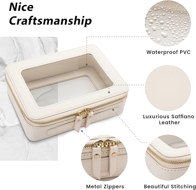 Aveniee Clear Makeup Bag Organizer, Travel Toiletry Bag Cosmetic Case for Women, Portable Make Up Skincare Pouch Car Organizer Bag with Zippers for Essentials,White