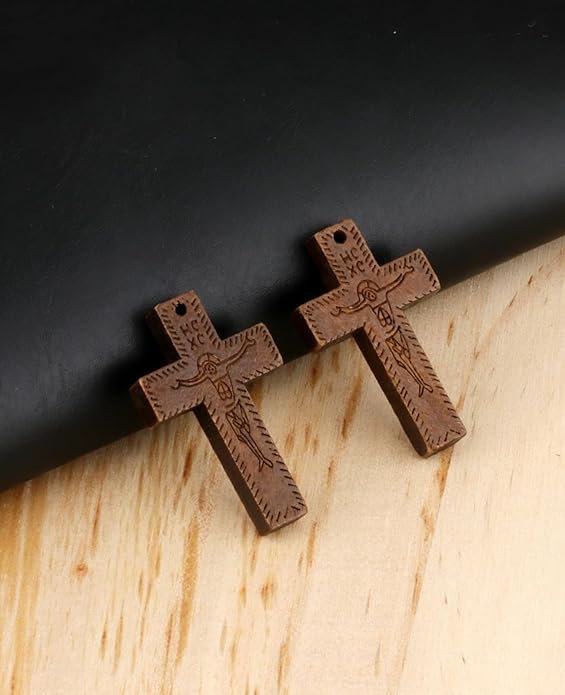 COTTVOTT Wooden Christian Jesus Cross/Orthodox Crucifix Charms Pendants for Rosary Necklace, DIY Jewelry Making Accessories Parts