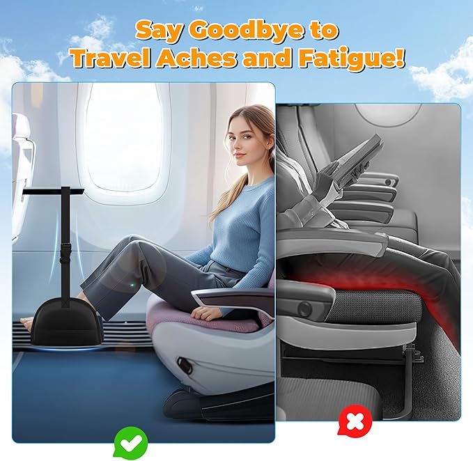KwonfaiDelil Airplane Foot Hammock - Portable Travel Foot Rest with Adjustable & Detachable Straps for Ergonomic Support on Flights, Cars, Trains, Lightweight & Packable for Long Haul Travel & Office