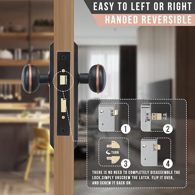 Vintage Door Knob with Lock for Interior Doors Oil Rubbed Bronze, Antique Brass 2 Pack Mortise Lock Set, Old Fashioned Bathroom & Bedroom with Skeleton Key for Old House Doors