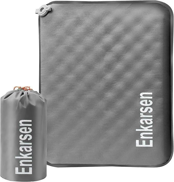 Inflatable Seat Cushion, Self-Inflating Memory Foam Airplane Seat Cushion Portable Camping Sitting Pad for Travel Stadium Car Bleachers Outdoors Office,Lightweight,Supports Back Comfort (Grey)