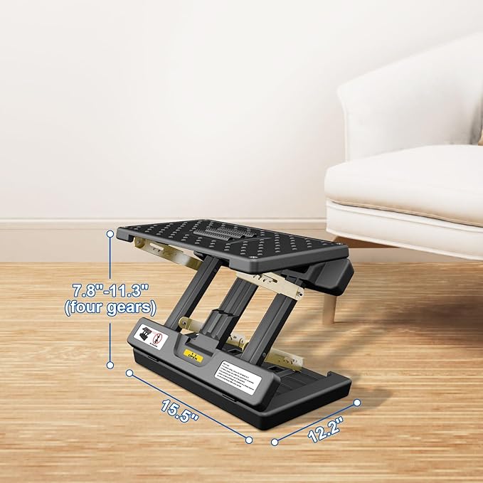 Foldable Foot Rest, Computer Foot Rest Under Desk, 12Modes Adjustable Ergonomic for Office, Loading Capacity 80 pounds, Removable EVA Cushion, Black