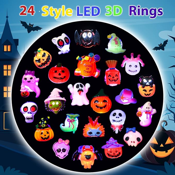 Halloween Party Favors for Kids - 42 PCS LED Halloween Light Up Toys including Necklaces Rings Bracelets Brooches,Glow in the Dark Halloween Decorations,Halloween Treats Non Candy Goodie Bag Fillers