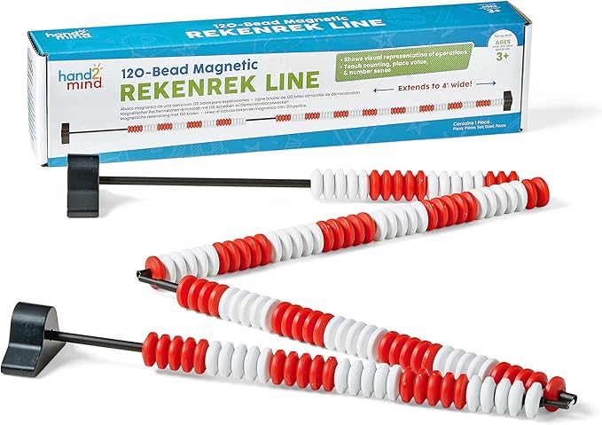 hand2mind 120 Bead Magnetic Demonstration Rekenrek Line, Abacus for Kids Math, Math Manipulatives Kindergarten, Counting Rack for Kids, Counters for Kids Math, Kids Educational Toys (Set of 1)