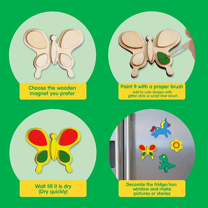 JOYIN 12 pcs Wooden Magnets, Spring Arts & Crafts for Boys and Girls, Children Painting Craft Activities Kit, Craft Toys Gifts for Birthday Easter