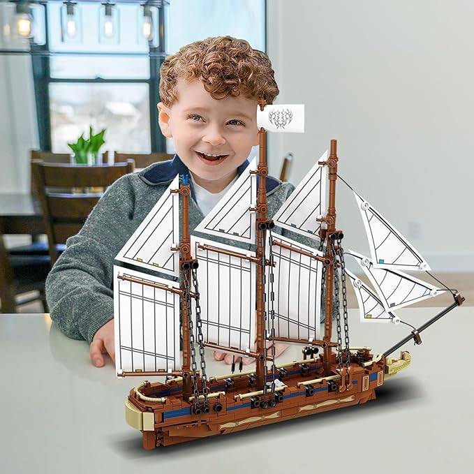 KAZI Ship Building Kit for Adults Kids,Sailing Adventure Toy Boat Building Blocks Set,Ship Model Home Decor,Fun Toy Gift for 8 9 10 11 12 Plus Year Old Boys and Girls