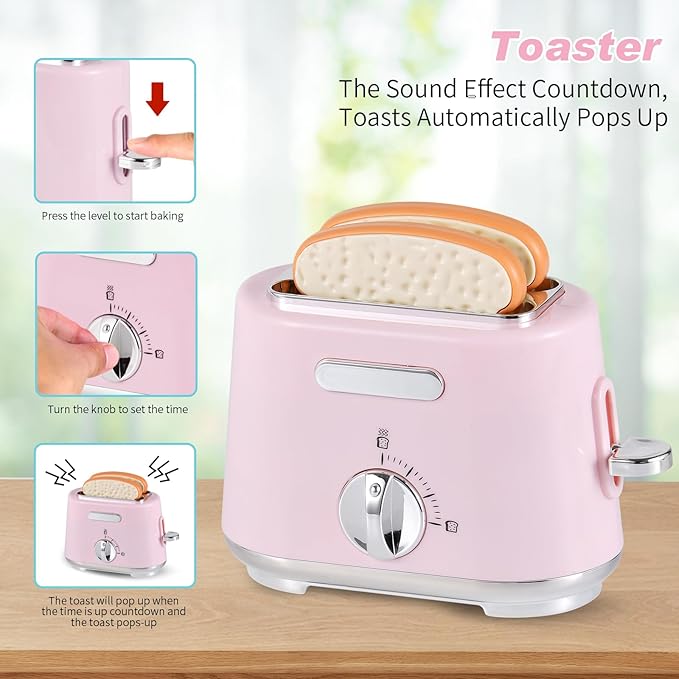 Ehome Play Kitchen Toys Kids Kitchen Accessories Pretend Play Kitchen Appliances Toy Set with Coffee Maker, Mixer, Toaster for Kids Toddler Kitchen Playset Ages 4 5 6 7 8 Girls