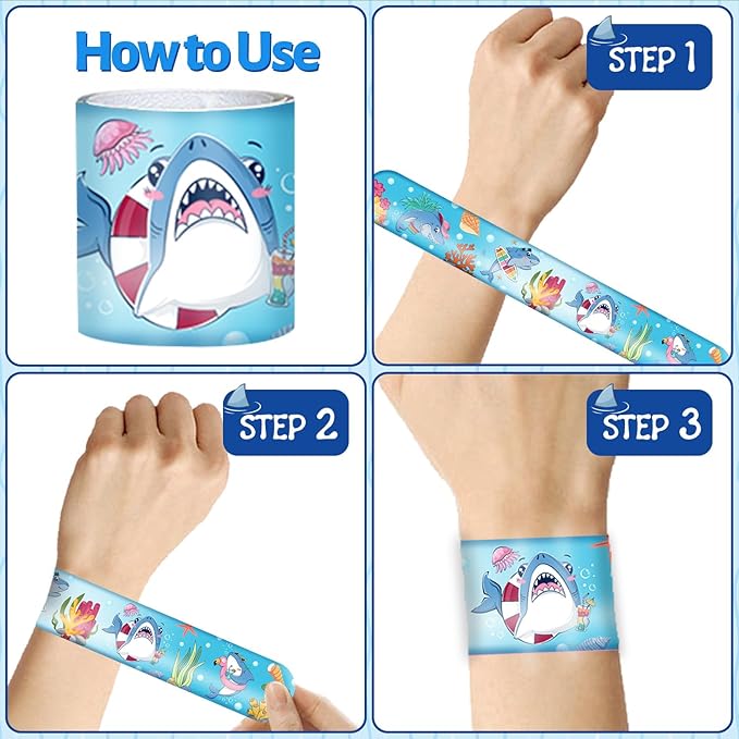 74 PCS Shark Party Favors 24 Shark Slap Bracelets, 50 Shark Stickers Shark Birthday Party Decorations, Supplies, and Gifts for Kids, Classroom Rewards