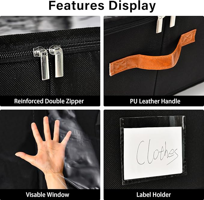 Under Bed Storage Organizer with Wheels, Underbed Container with Clear Lid Cover, Storage Bag Box with Visiable Window for Clothes, Bedsheet, Pillow, 2 Pack