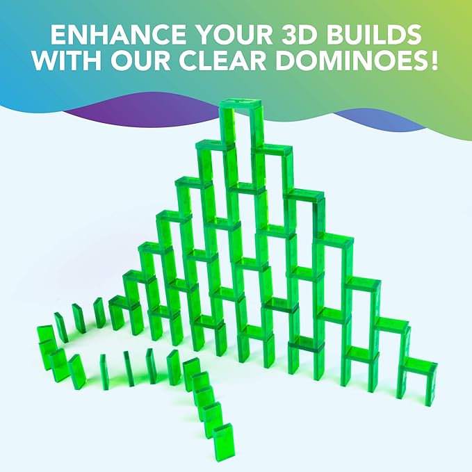 Bulk Dominoes Plastic Bulk 100pcs – Building and Stacking and Chain Reaction Toppling STEAM Toy Blocks for Kids (Clear Emerald)