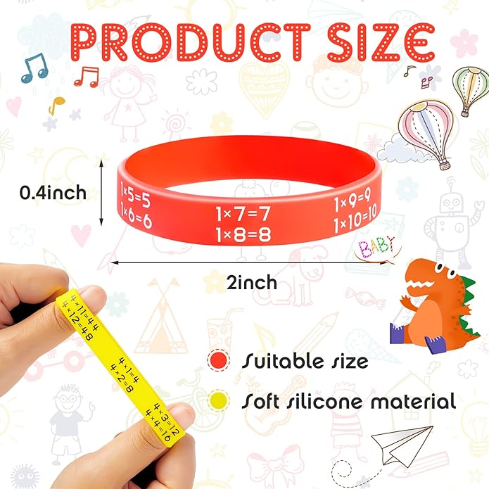 48 Pieces Learn Maths Rubber Bracelets Multiplication Facts Bracelet Stuff Fancy Silicone Bracelets for Events Education Aid Reward Bracelets for Students,12 Colors