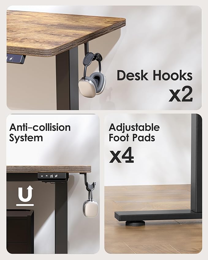 TIQLAB Height Adjustable Electric Standing Desk, 40 x 24 inch, Sit Stand Up Desk, Splice Board, Computer Home Office Desk, Rustic Brown Top