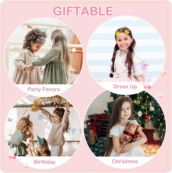 Handmade Unique Flower Pendant Kids Jewelry Set for Little Girls Toddler - Stretch Necklace Bracelets Rings Clip On Earrings - Bow Hair Clips - Birthday Party Costume Dress Up w/Gift Box Bags