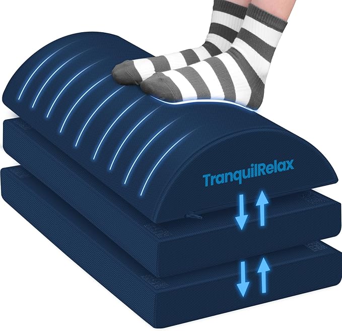 Foot Rest for Under Desk at Work, Gaming Accessories Foot Stool with 3 Adjustable Heights & Washable Cover, Comfortable Office Desk Accessories, Footrest for Office, Home and Car (Blue)