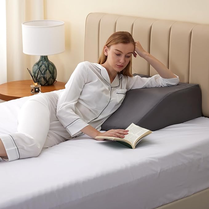 Bedluxe Leg Elevation Pillows, Leg Pillows for Sleeping, Cooling Gel Memory Foam Top, Wedge Pillow for Legs, Leg Wedges for Circulation, Swelling, After Surgery - Removable Cover (6 Inch, Dark Grey)