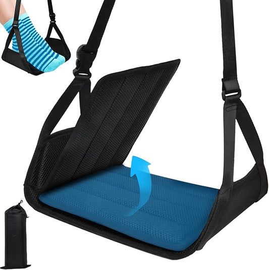 Airplane Foot Hammock （ Memory Foam） 2 in 1 Removable Support Pad， Portable Desk Footrest Hammock， Perfect Long Flight Travel Essentials， Foot Rest for Plane Travel Foot Leg Rest