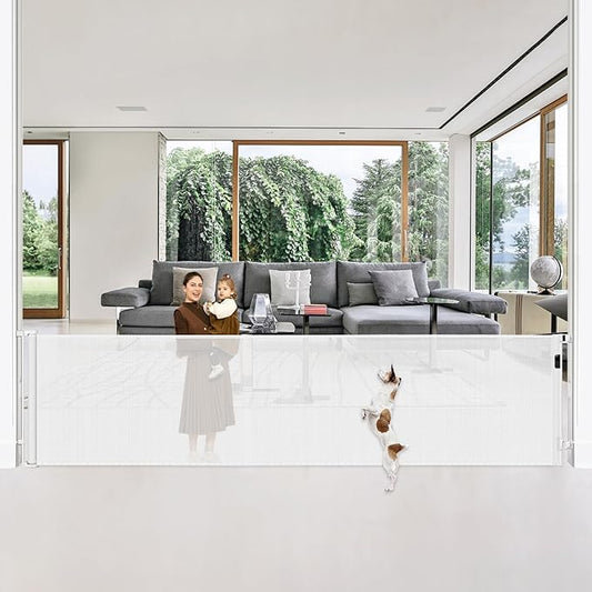 42" Tall X 160" Extra Wide Retractable Gates, Extra Tall Baby Gate for Large Openings, Tall Pet Gate for Dog Extra Long Mesh Baby Gate Indoor Child Gate for Doorways Outdoor Dog Gates for Decks, White