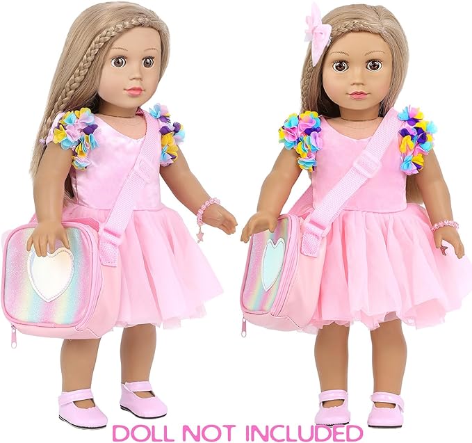 American 18 Inch Doll Clothes and Accessories Makeup Playset Fit 18 Inch Doll Including Fashion Skirt, Bag, Eye Shadow Plate, Lipstick, Comb Mirror, Pair of Hairpins, Makeup Brushes, Bracelet