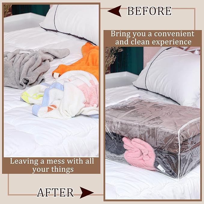 6 Packs Clear Zippered Storage Bags Sweater Moth Bags Plastic Storage for Blankets Clothes Bed Sheet Organizer with Zipper for Closet Linen Sweater Bed Sheet Clothes Pillow(18 x 15 x 9 Inch)