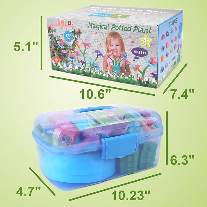 BIRANCO. Flower Garden Building Set - Grow up! Fun Stacking Toys for Toddlers and Kids Age 3-6 Year Olds, Educational Activity for Preschool, Cool STEM Gardening Gifts for Girls (138 PCS)