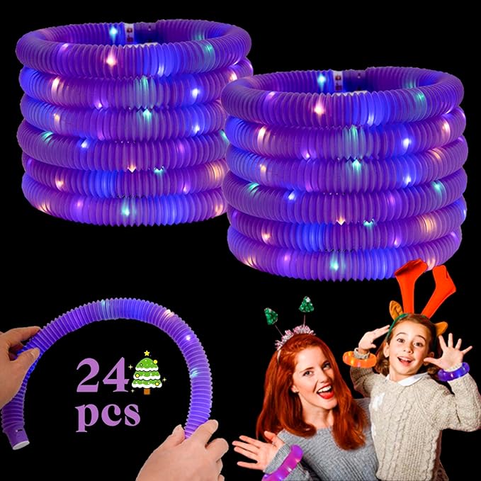 Light Up Glow Necklaces Bracelets Party Favors Accessories for Toddlers, Glow Sticks Pop Tubes for kids, Glow Birthday Camping Wedding Party Supplies Decorations for Boys Girls (Purple 24 Pack)