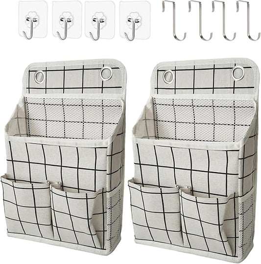 Hanging Basket for Organizing, Wall Organizer with Pockets and Over The Door Organizer，Can for Home, Closet, Office and Camper (White Grid2)