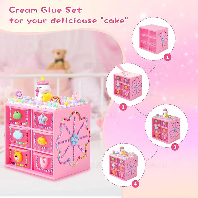Children's Jewelry Box DIY with Cream Glue Decorate Your Princess' Jewelry Organiser- Gifts Idea for Girls for Valentines, Birthday, Arts and Crafts for Kids