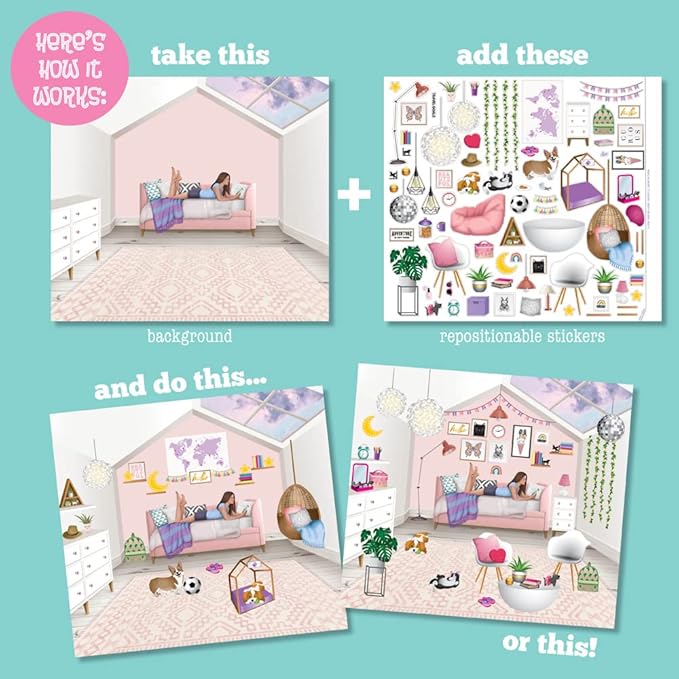 Craft-tastic Sticker It Up! – Reusable Sticker Book for Kids – 750+ Repositionable Stickers Create Designs on 8 Scene Pages for Hours of Mess-Free, Screen-Free Fun