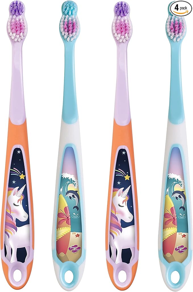 Jordan* Step 3 Kids Toothbrush, 6-9 Years, Soft Bristles, BPA Free - 4 Pack - Blue & Pink