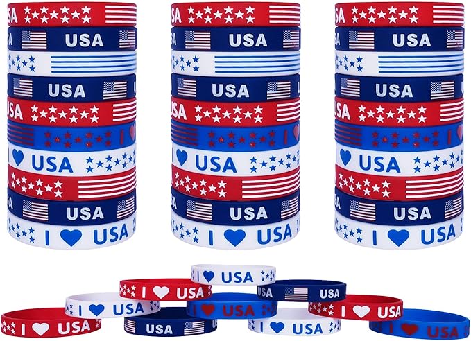 American Flag Silicone Bracelet 40Pcs, Presidential Inauguration Patriotic Party Fourth 4th of July Party Accessories Wristband USA Veterans Day Red White and Blue Decoration Memorial Day Favors