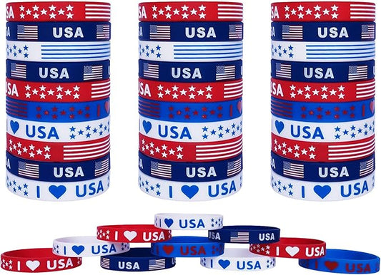 American Flag Silicone Bracelet 40Pcs, Presidential Inauguration Patriotic Party Fourth 4th of July Party Accessories Wristband USA Veterans Day Red White and Blue Decoration Memorial Day Favors