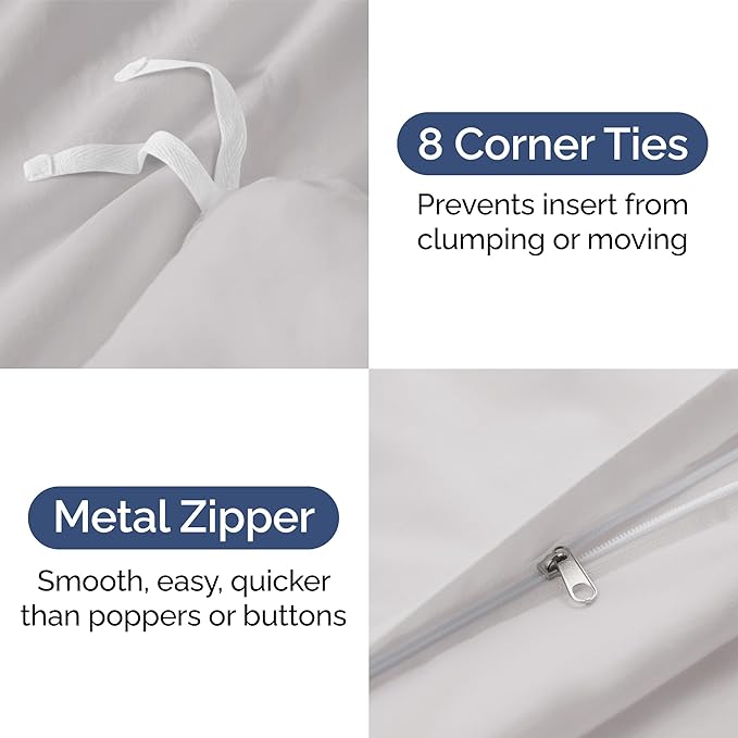 Duvet Cover Queen Size Set - Extra Soft Queen Size Duvet Cover 90 x 90 with 2 Pillow Shams - Hotel Luxury Easy Care and Fade Free w/Zipper Closures & Ties - Comfy Breathable Bedding Set (French Grey)